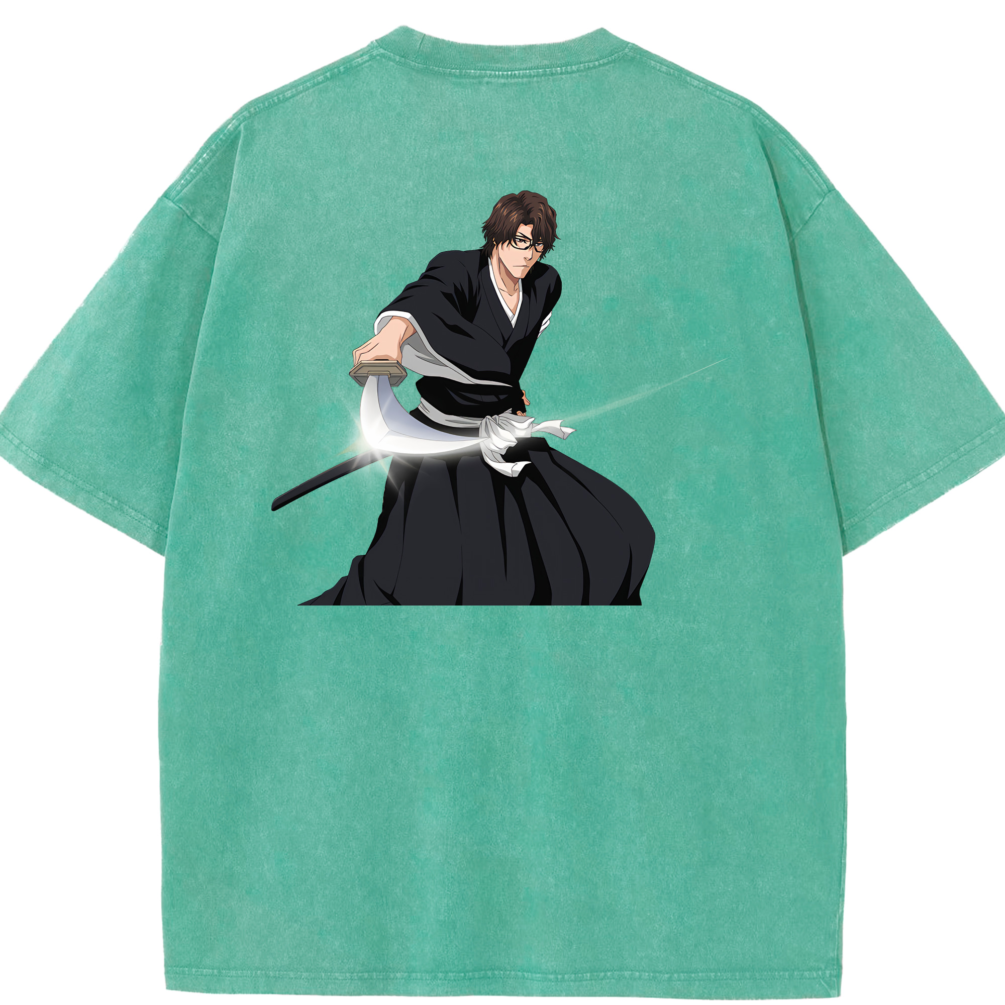 （画像用） ブリーチ 藍染 惣右介（あいぜん そうすけ） BLEACH Aizen Sousuke 綿100% ヴィンテージ風 半袖Tシャツ（背面プリント）